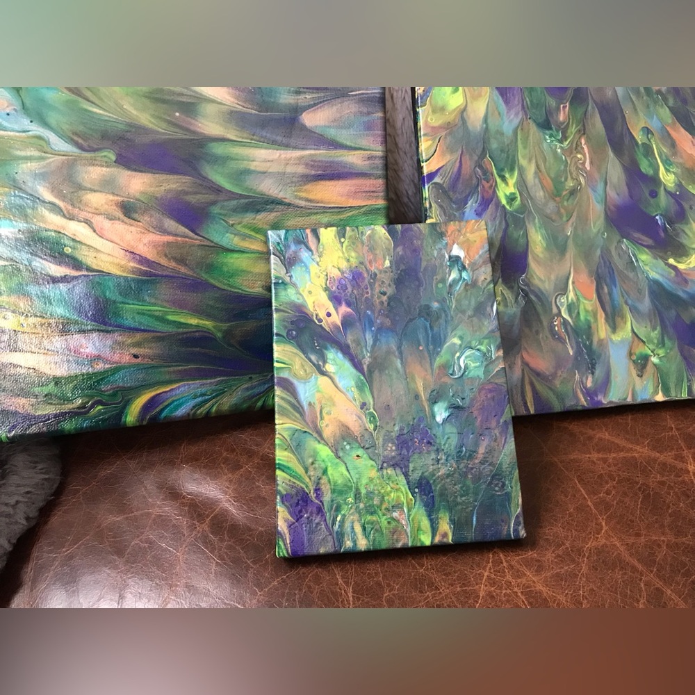 Hand crafted original multicolor acrylic on canvas set of three paintings - Picture 6 of 15